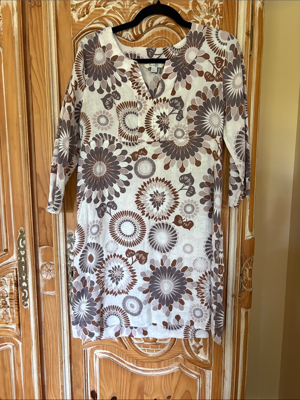 Boden Floral V-Neck Tunic in Pink, Brown & Gray US 10 petite